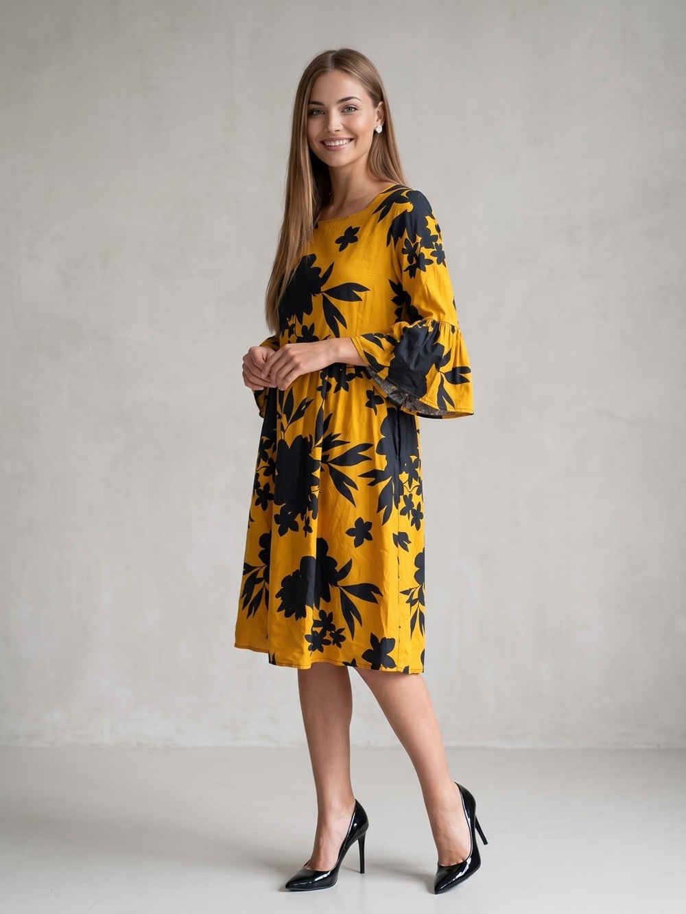 🌻 Who What Wear Floral 3/4 Lampshade Sleeve Midi Dress Size 0X